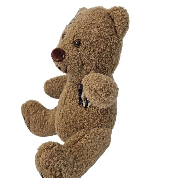 Soft Cuddly Teddy Bear Light Brown Plaid Patches Cute Kids Toy Stuffed Animal - Picture 10 of 16